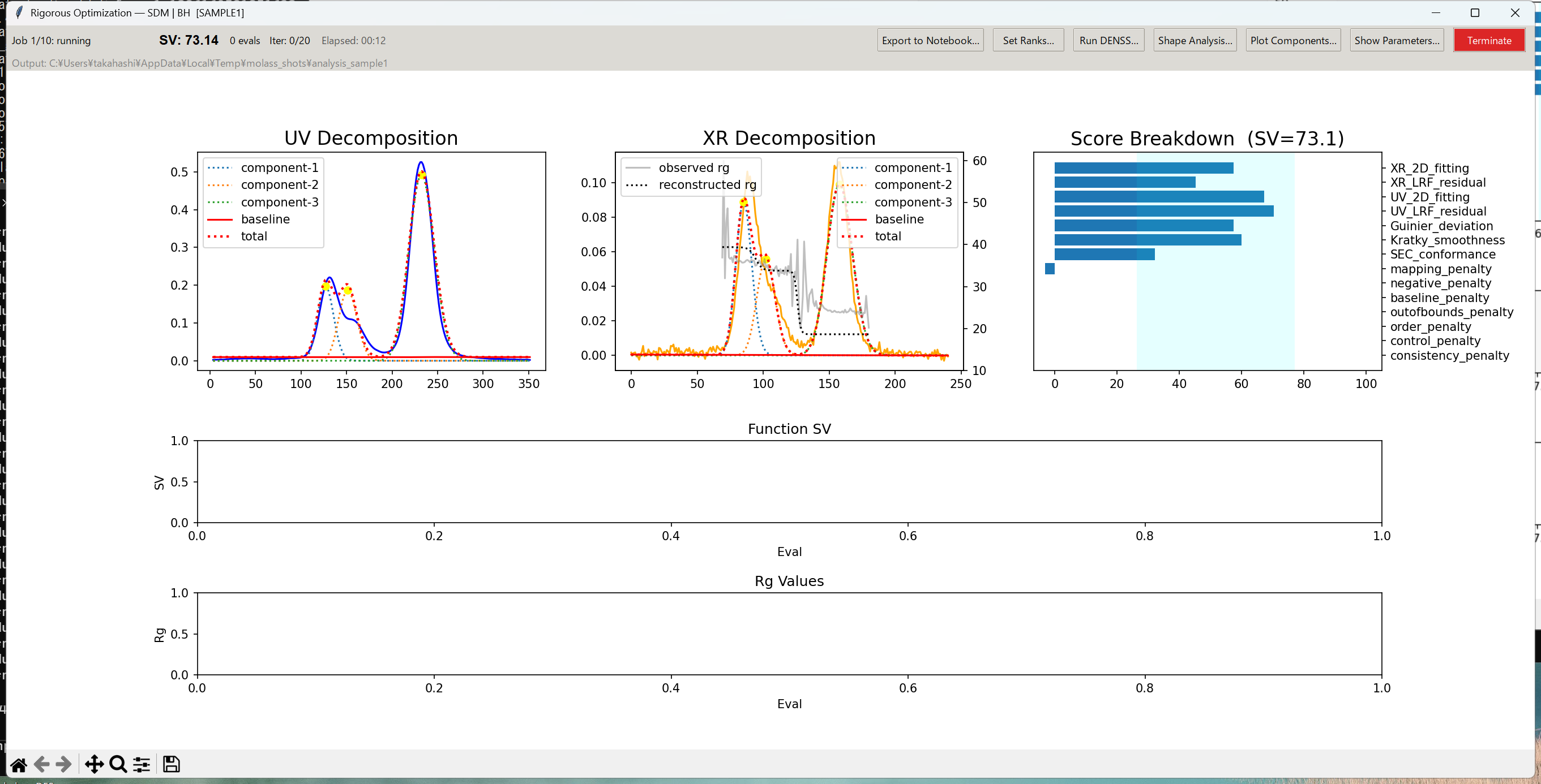 Rigorous Optimization View, a five-panel live monitor showing the optimization in progress